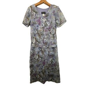 Vintage Connected Apparel Dress Sz 6 Maxi Purple Floral Cottage Fairy Rose Artsy